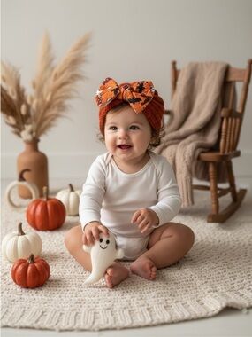 Handmade Halloween Baby Toddler Knit Turban Beanie Bow Hat